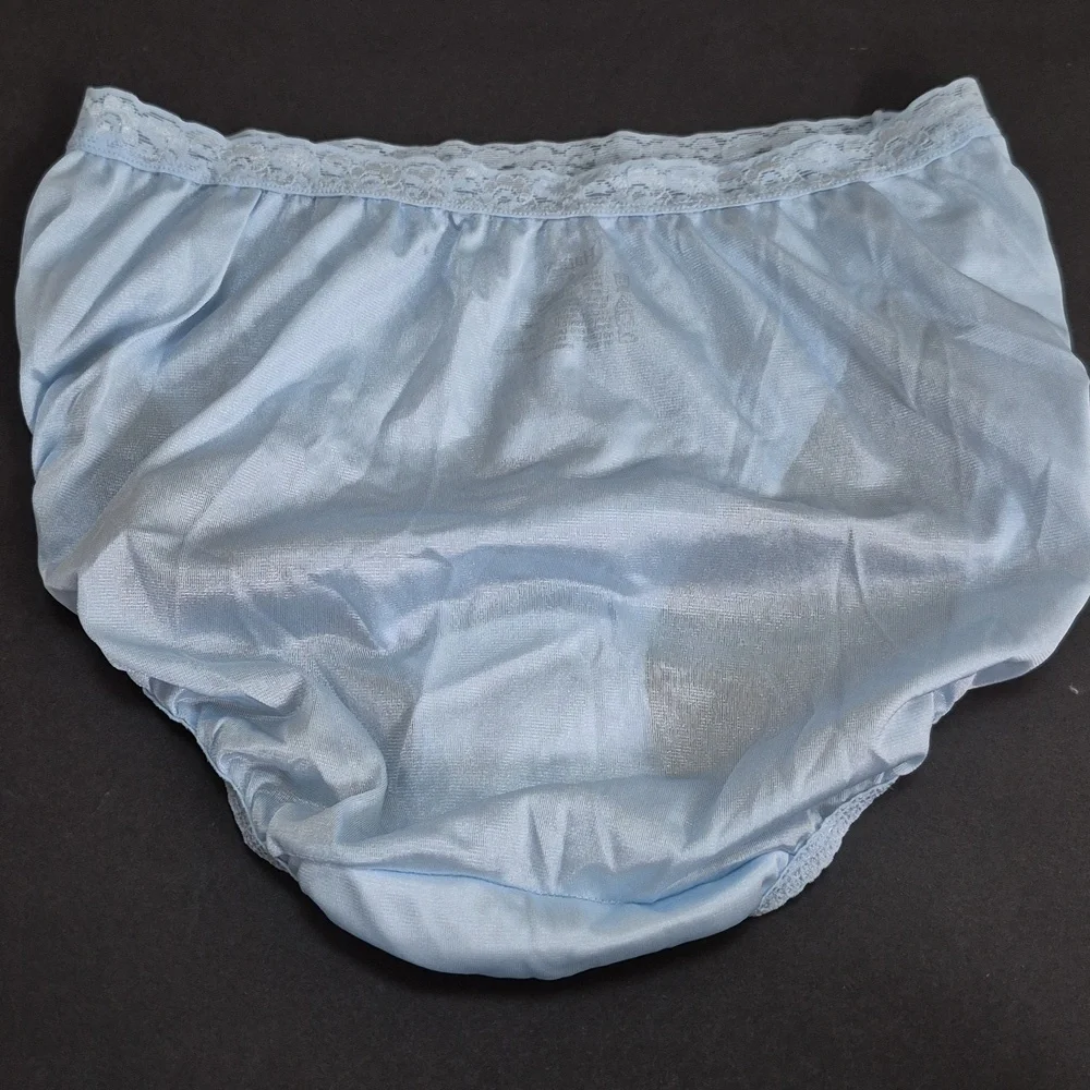 Vintage Hanes 15763 Satin Nylon Lace Granny Panties Hi Cut Briefs Blue sz 9 - Picture 4 of 7
